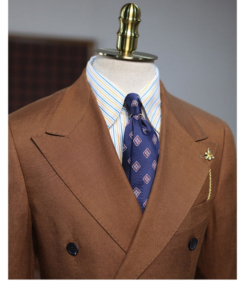 Brown Double-Breasted Linen Suit – Inspired by Classic Men’s Linen Suits Plus Size